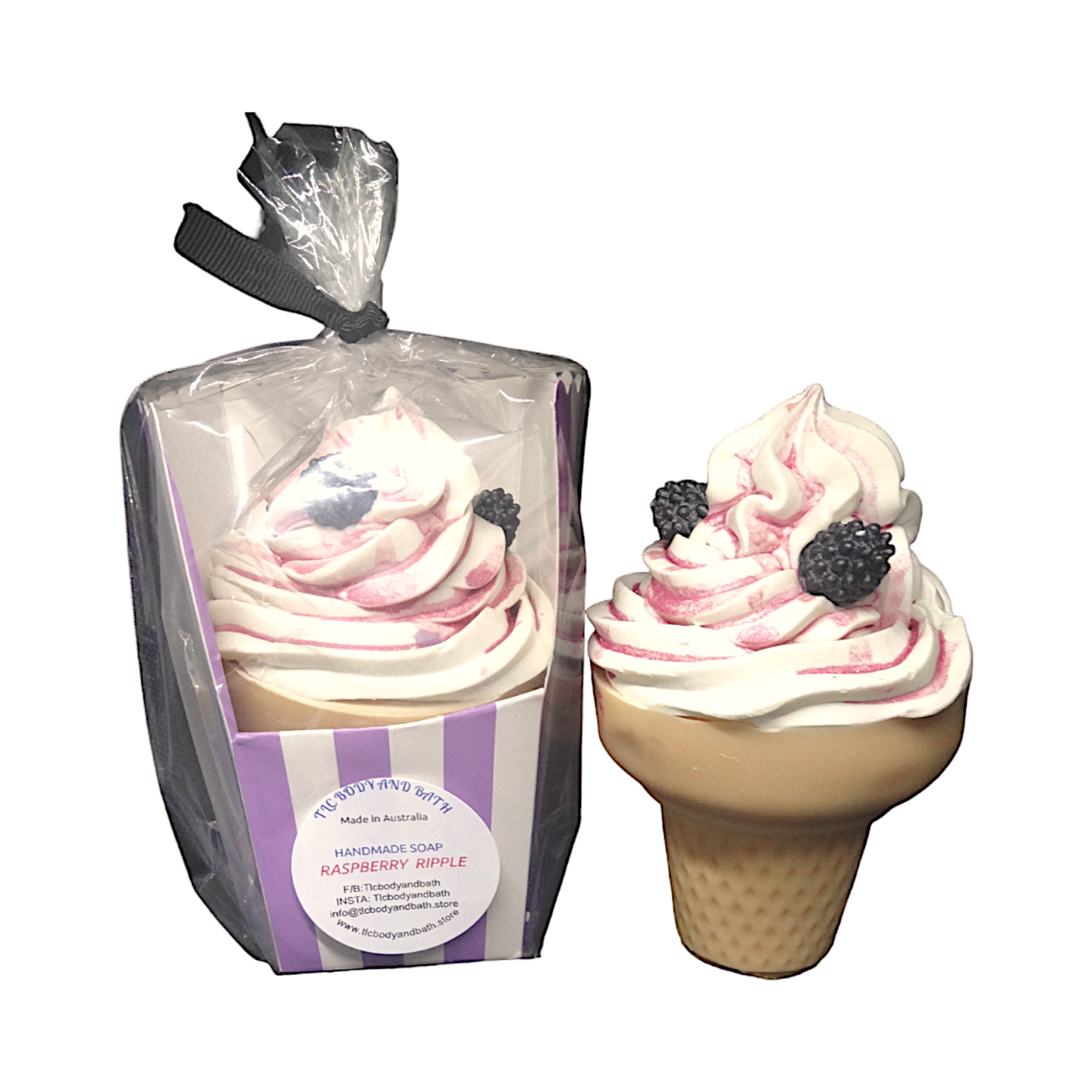 Raspberry Ripple ice cream cone handmade soap